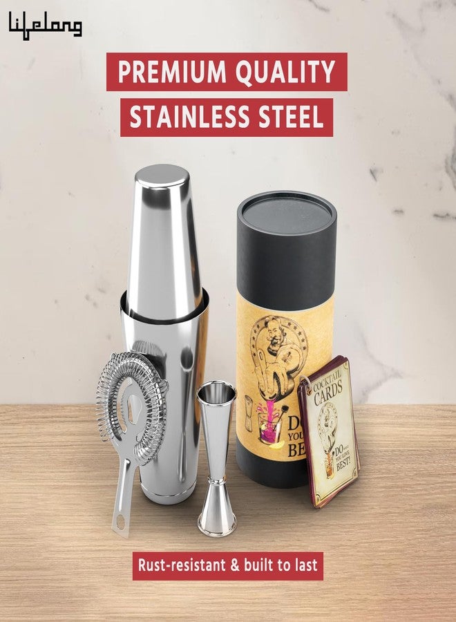 Lifelong 5-Piece Bar Set | Stainless Steel Cocktail Set | Bar Accessories for Home | Includes Cocktail Shaker, Strainer, Jigger, Japanese Jigger Bar Set | Mini Bar Kit for Gifting (Chrome) - Image 4